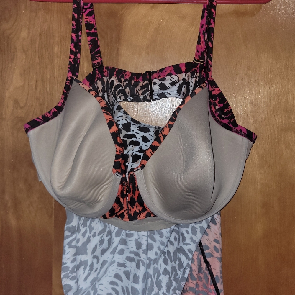 Cacique Leopard Print Swim Tank Top - Pink and Orange - Picture 5 of 7